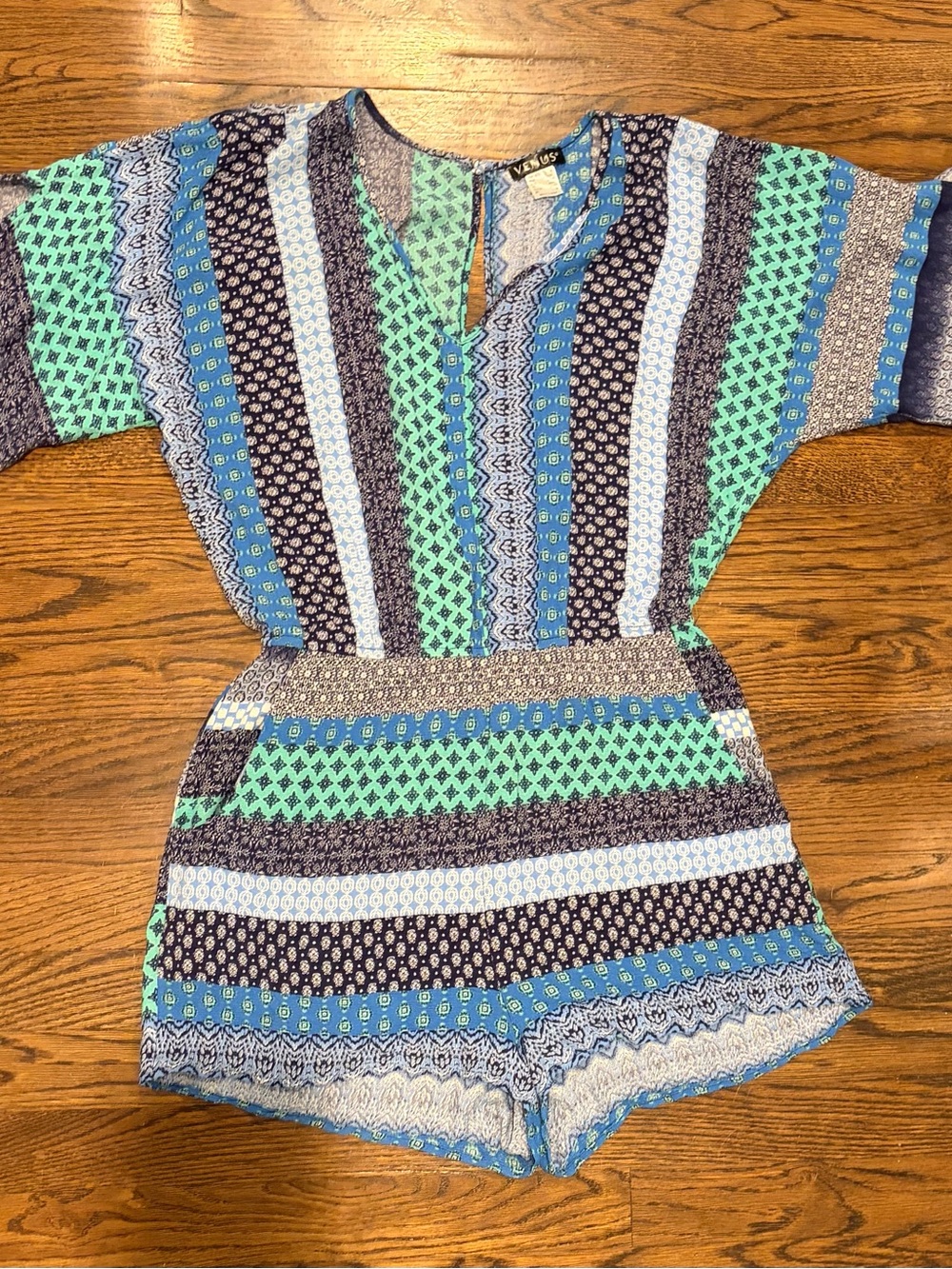VENUS Pattern Blue Green Black Romper